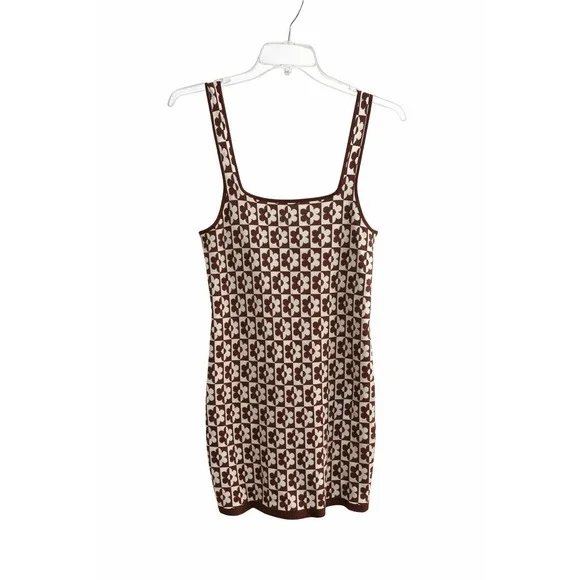 Hollister Brown Cream Floral Knit Dress Y2K Cottagecore Tank Midi L Retro - Picture 2 of 10